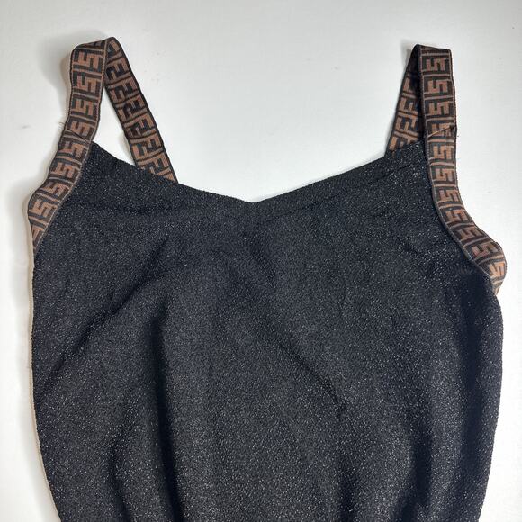 Black Metallic Knit Cami Logo Strap Top Y2K Clubwear Stretchy Tank S - Picture 6 of 8